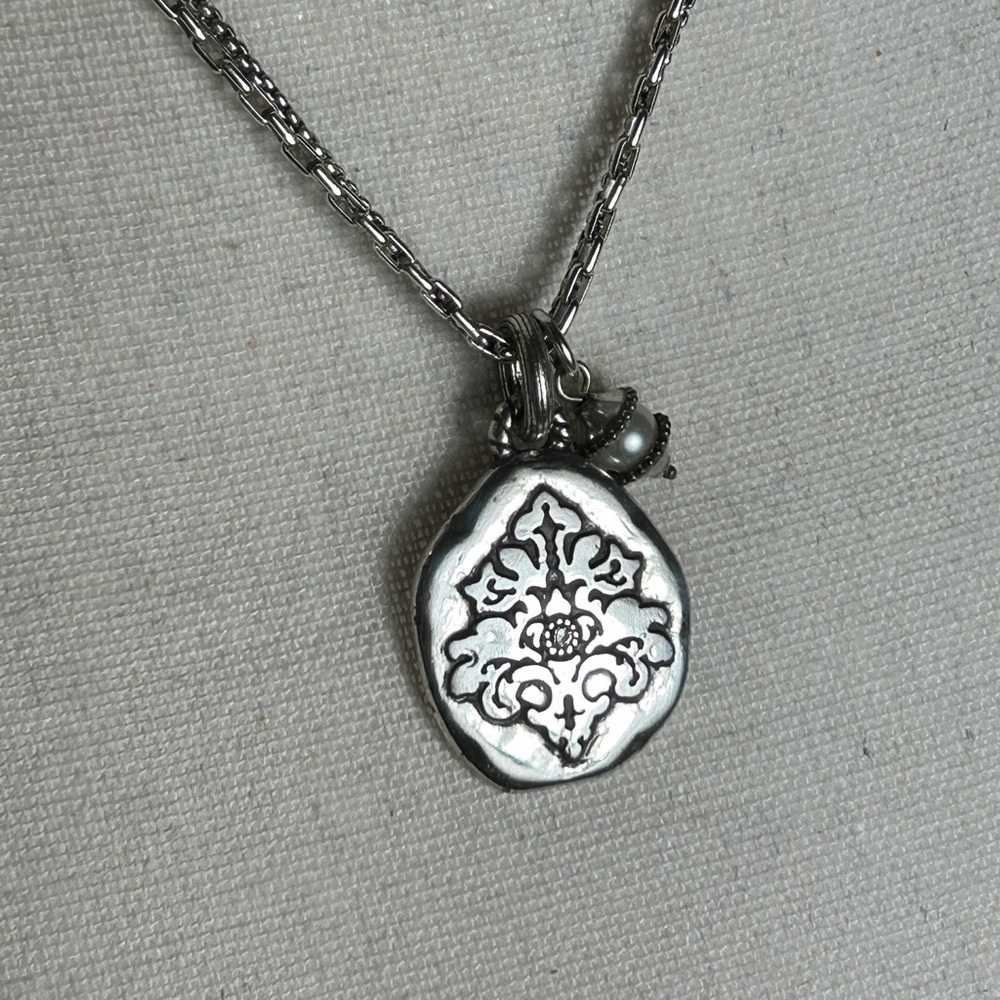 Brighton Double Strand Oval Pendant Necklace Silver Plated Single Clear Crystal - Picture 3 of 10